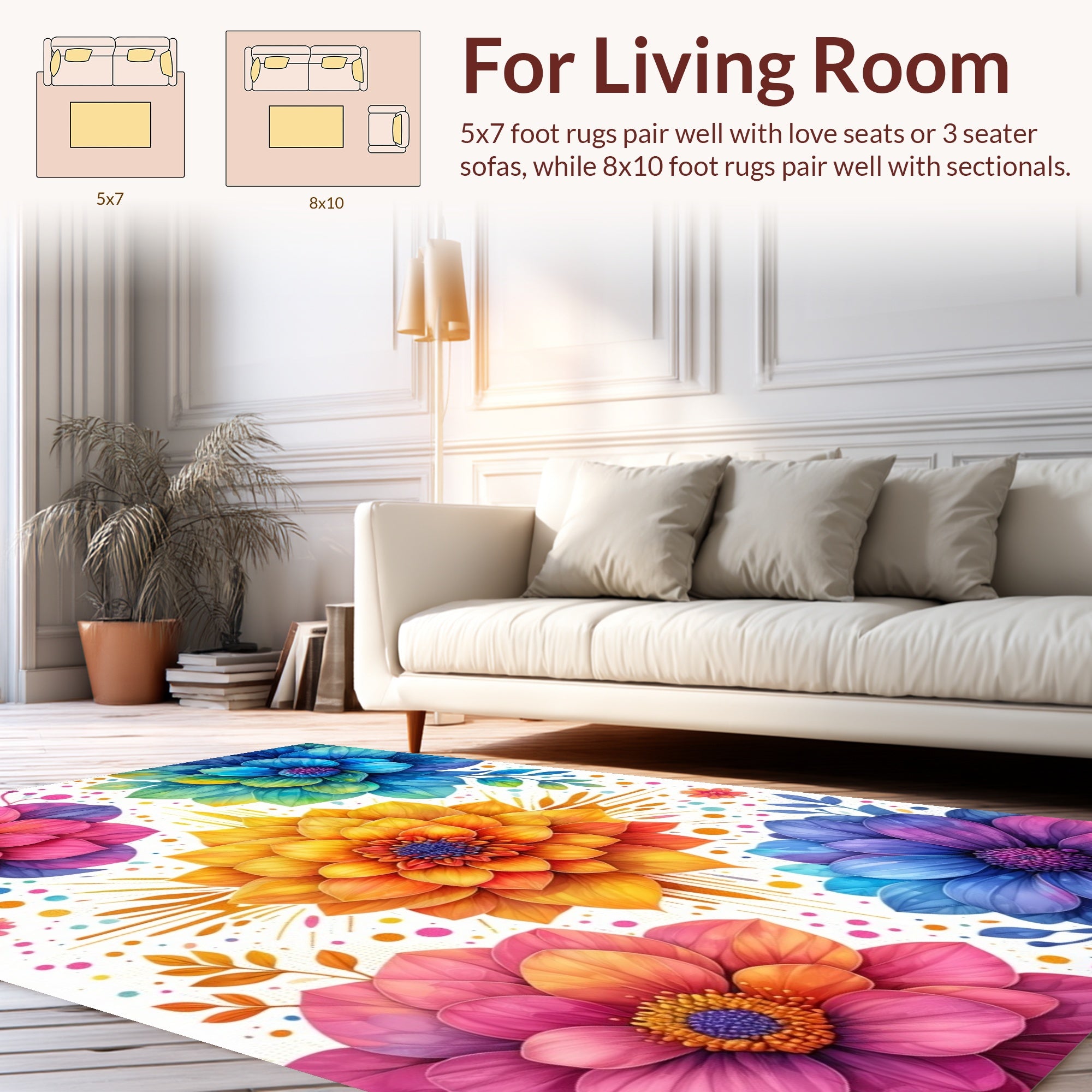 Vibrant Floral Pattern with Splashes Rug