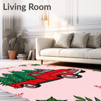 Red Vintage Truck Christmas Trees Rug