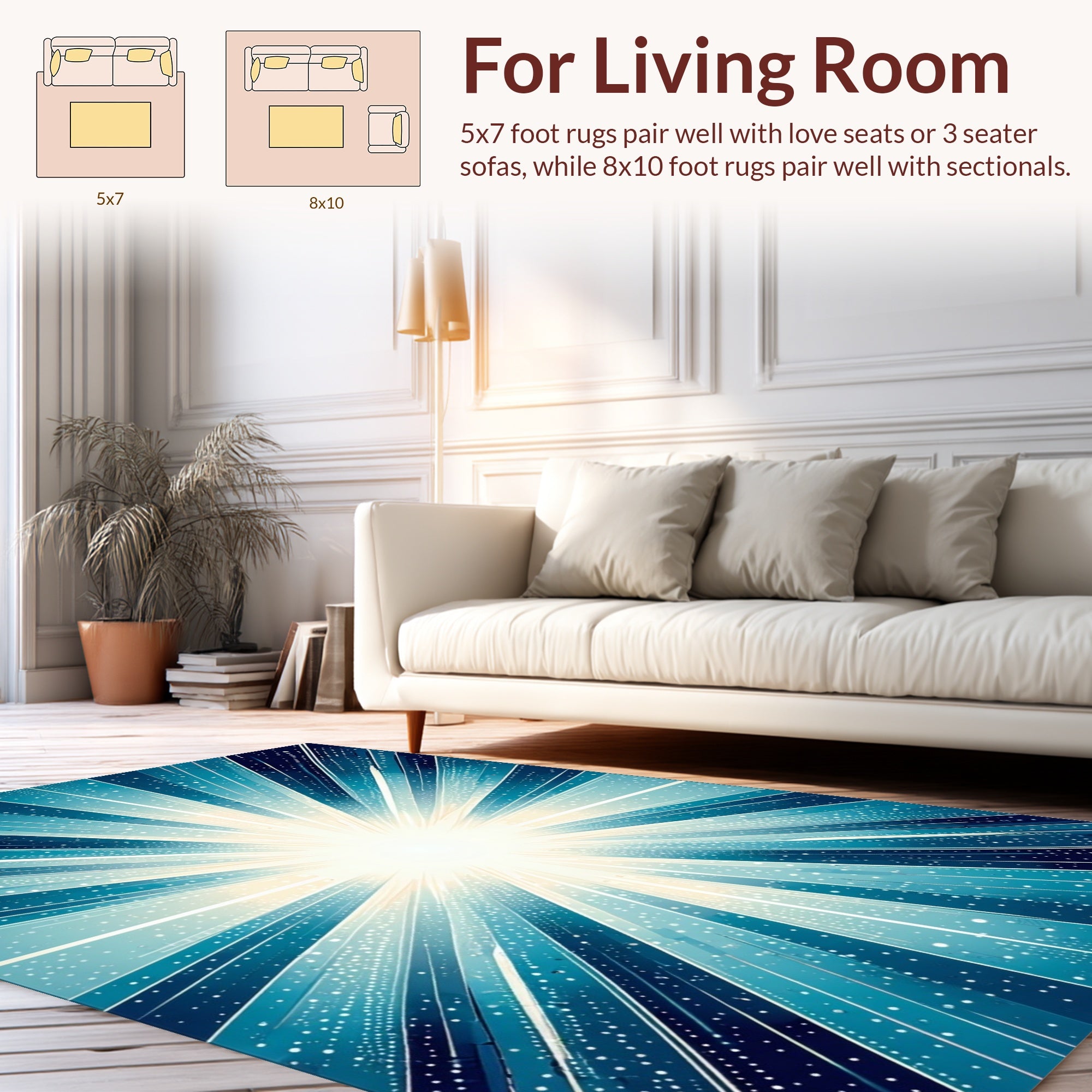 Radiant Starburst Ice Blue Glow Rug