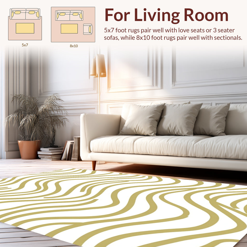 Golden Wavy Abstract Pattern Rug