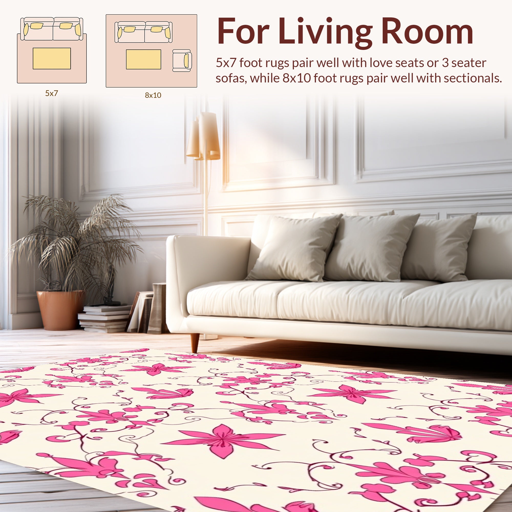 Pink Floral Swirl Pattern Design Rug