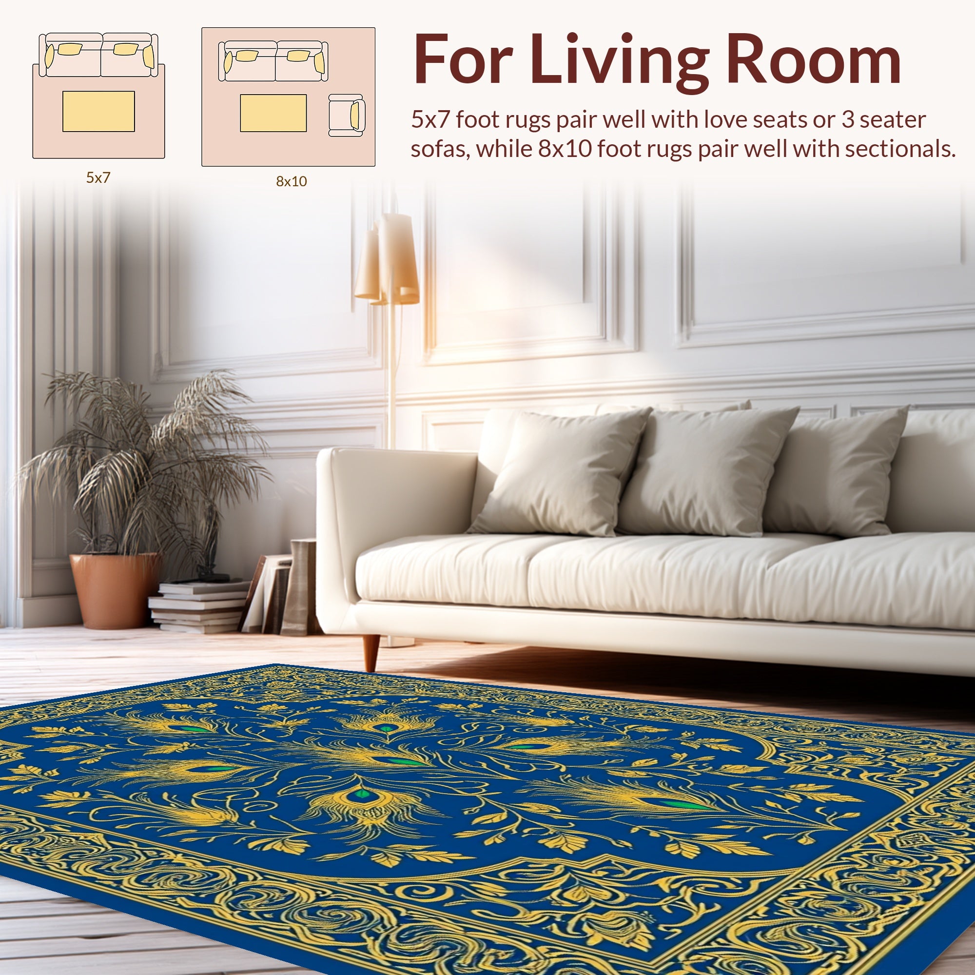 Regal Peacock Feathers Blue Yellow Rug