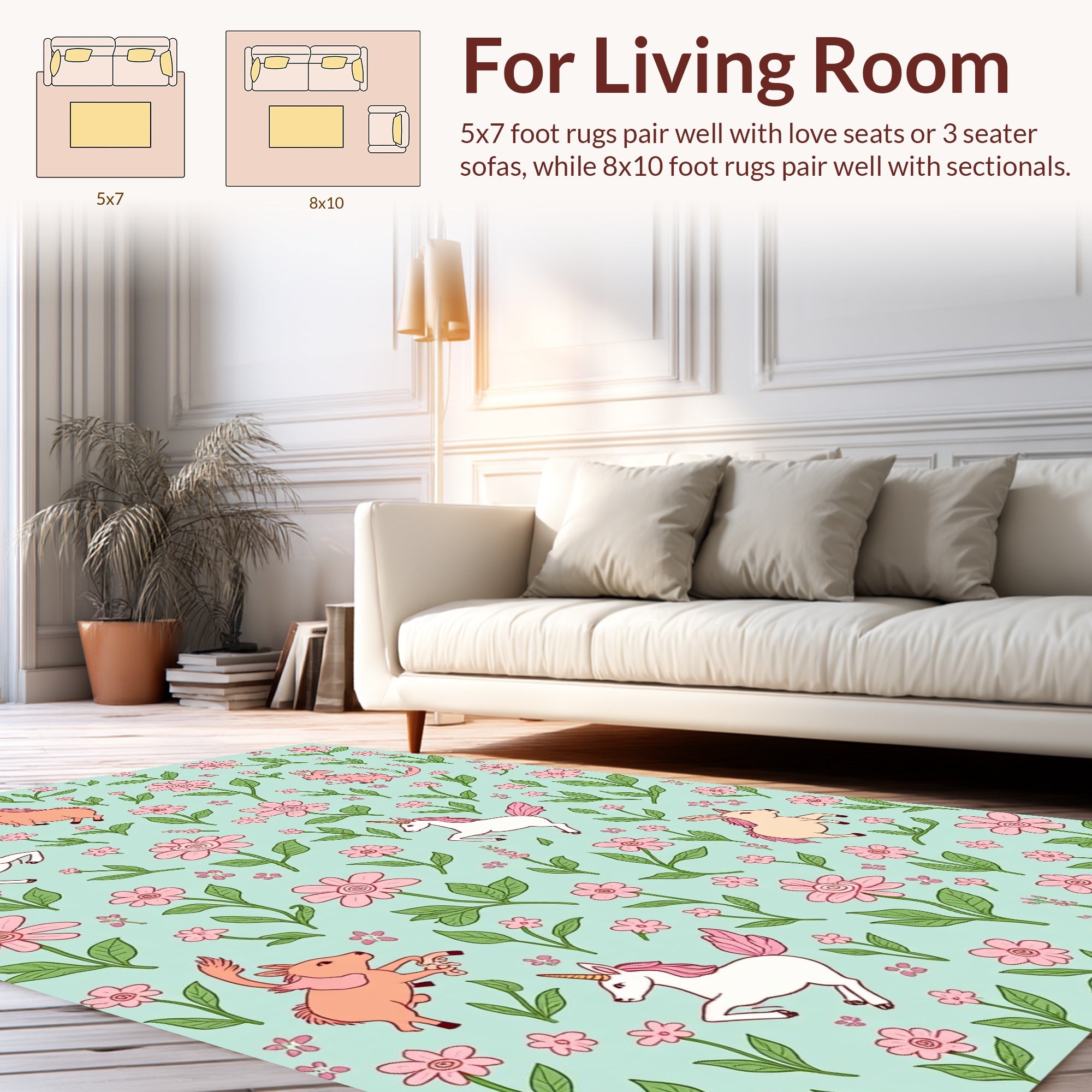Whimsical Unicorn Floral Garden Pattern Rug