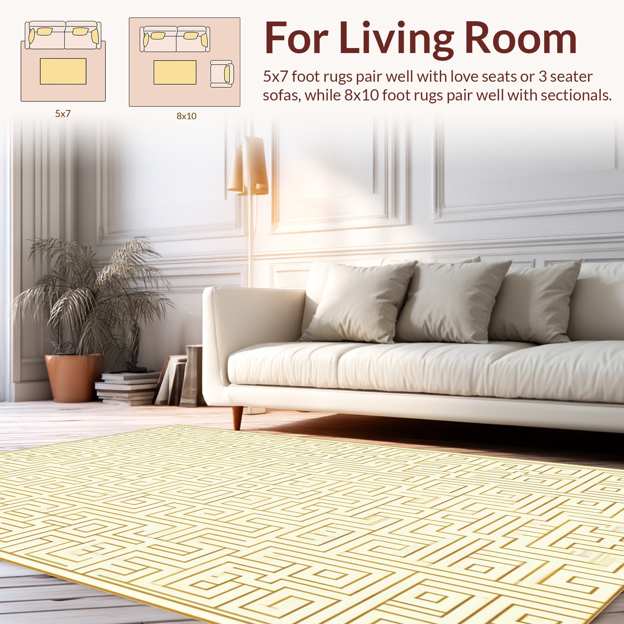 Subtle Gold Linear Maze Pattern Rug