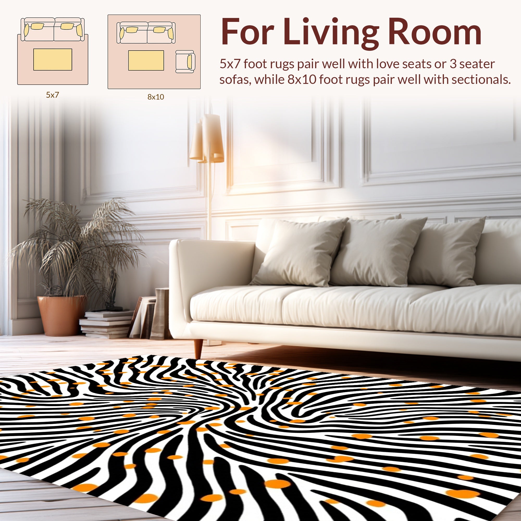 Bold Zebra Print With Orange Dots Rug