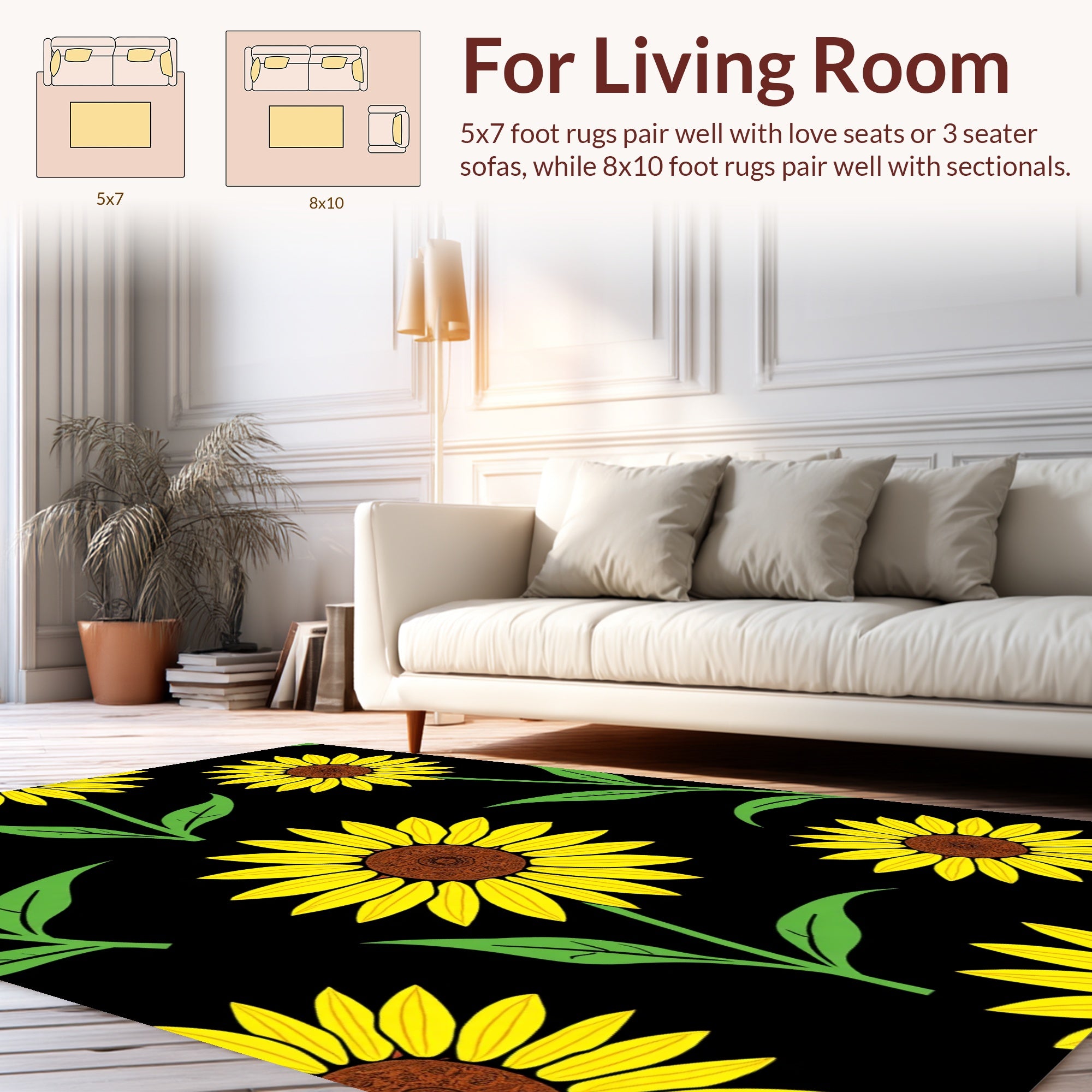 Vibrant Yellow Sunflowers Pattern Design Rug