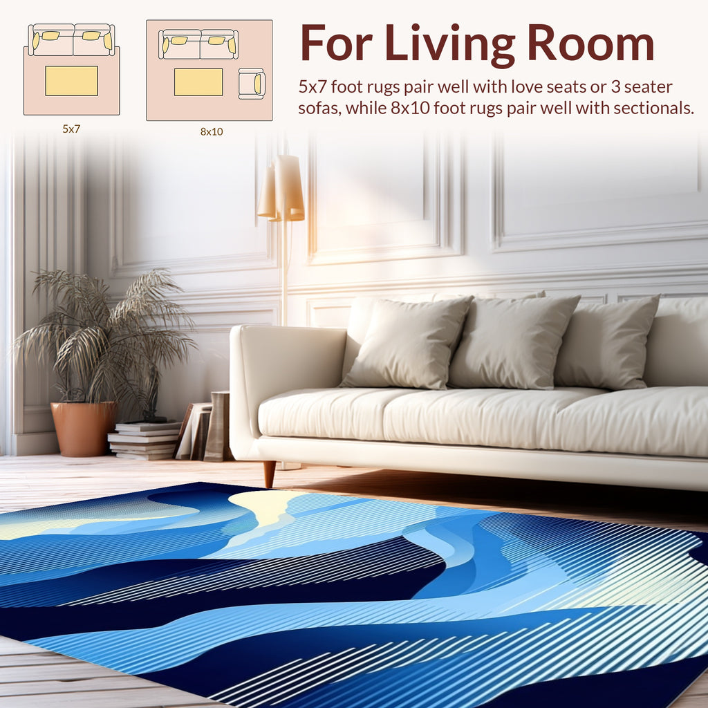 Abstract Blue Wave Pattern Rug