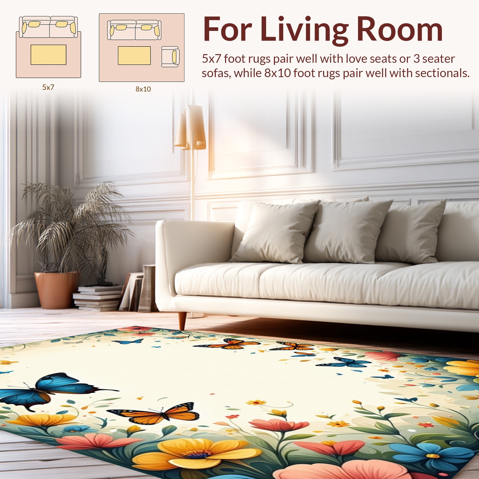 Whimsical Butterflies and Flowers Pattern Rug