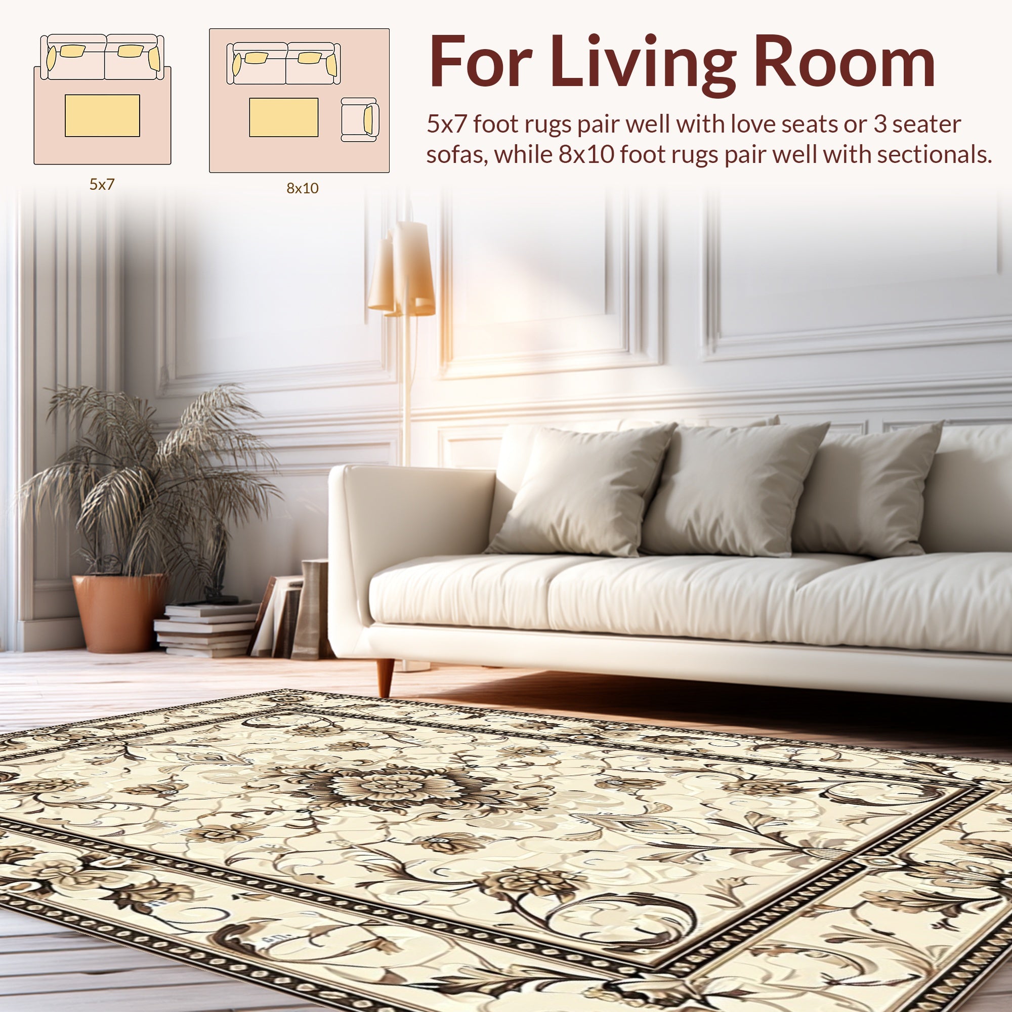 Antique Floral Medallion Cream Brown Rug