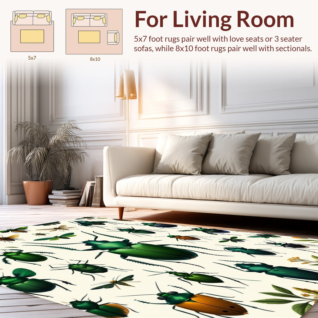 Emerald Beetle Botanical Print Rug