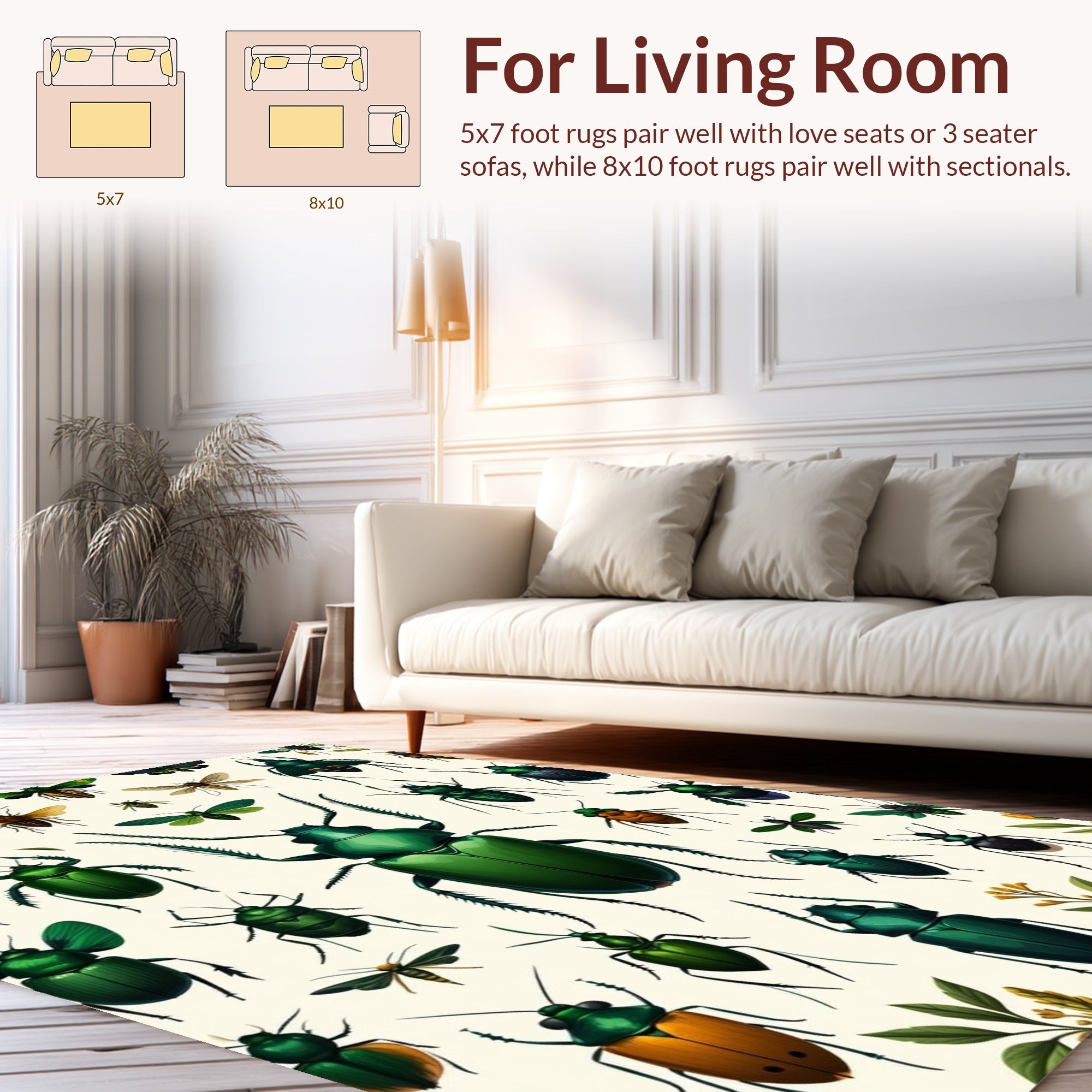 Emerald Beetle Botanical Print Rug