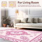 Ornate Pink Floral Medallion Design Rug