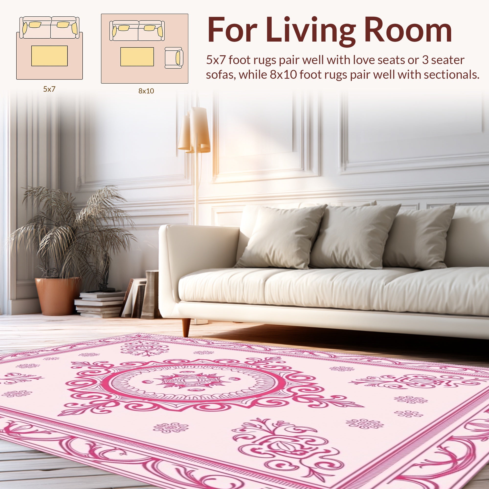 Ornate Pink Floral Medallion Design Rug