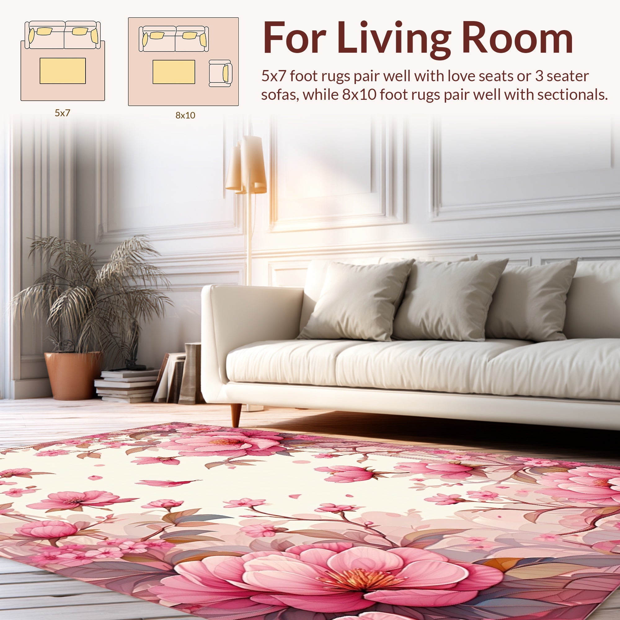 Soft Pink Floral Branches Design Rug