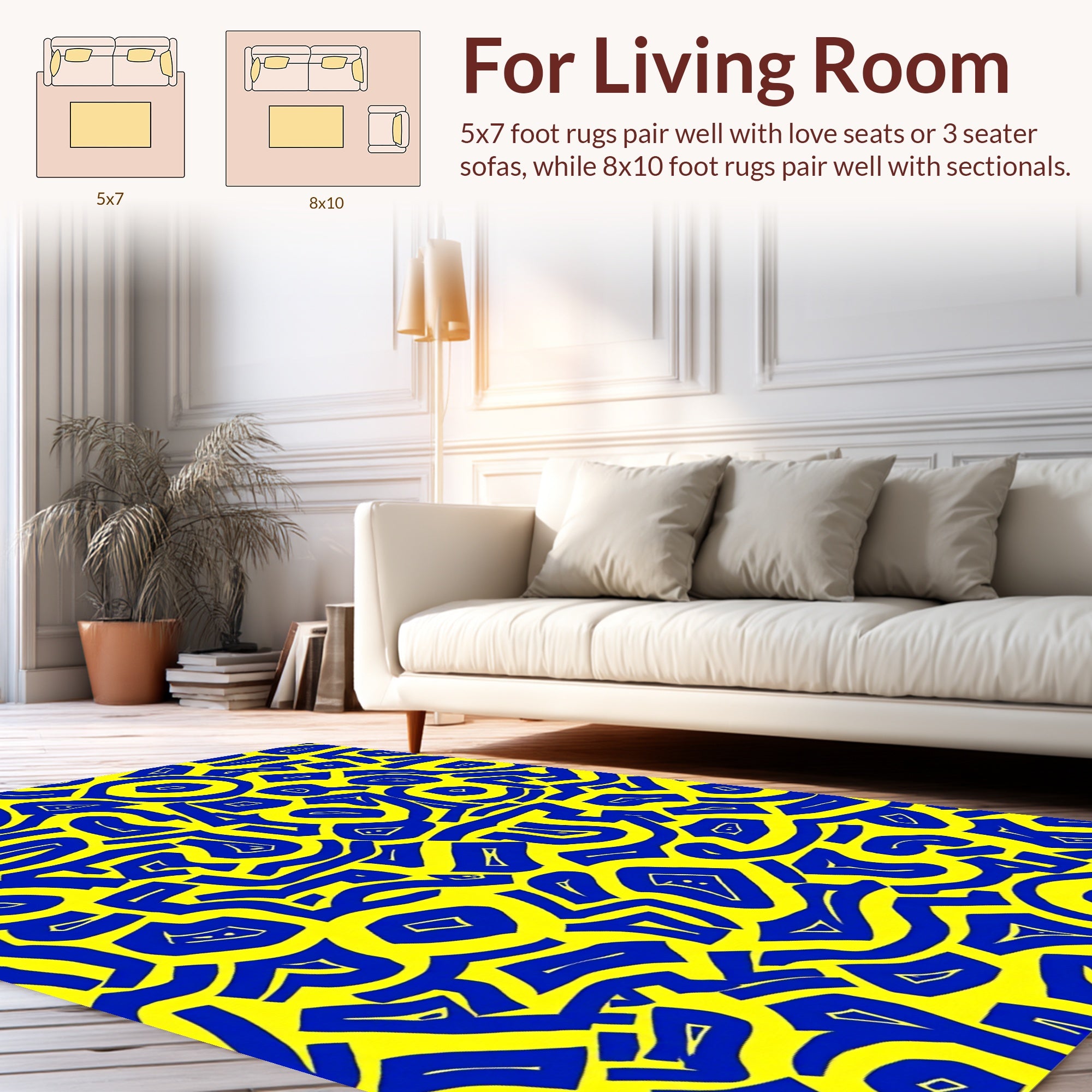 Abstract Blue Yellow Graphic Design Rug
