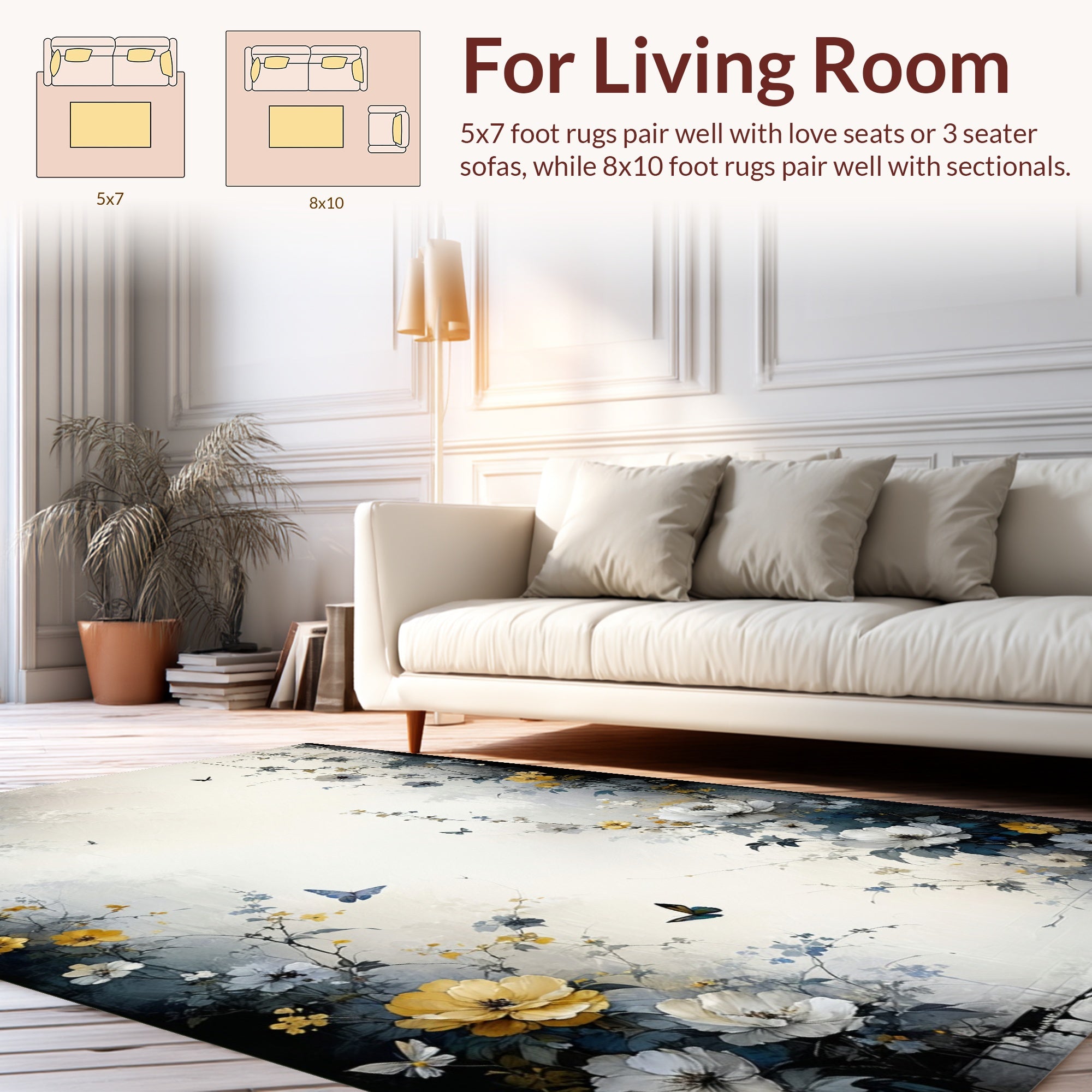 Whimsical Floral Butterfly Garden Design Rug