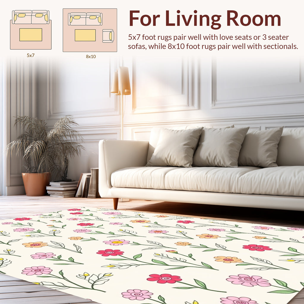 Drawn Floral Pattern With Pink Yellow Rug