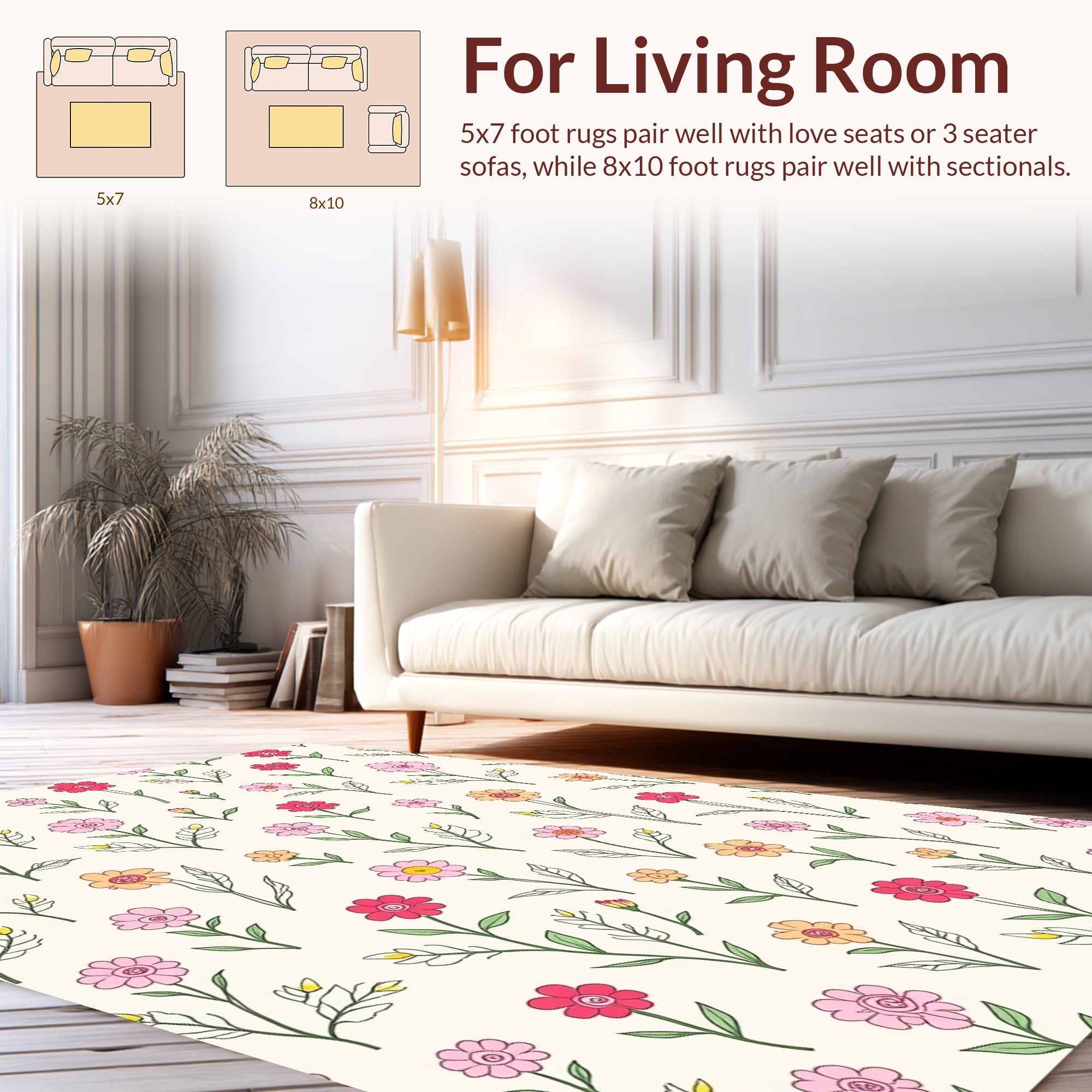 Drawn Floral Pattern With Pink Yellow Rug