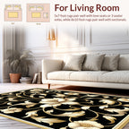 Ornate Black Gold Floral Design Rug