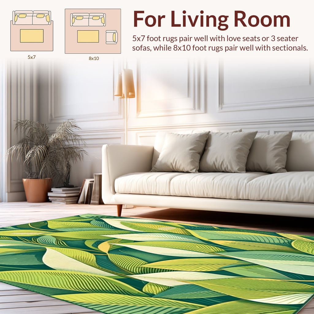 Lush Green Leaf Pattern Design Rug