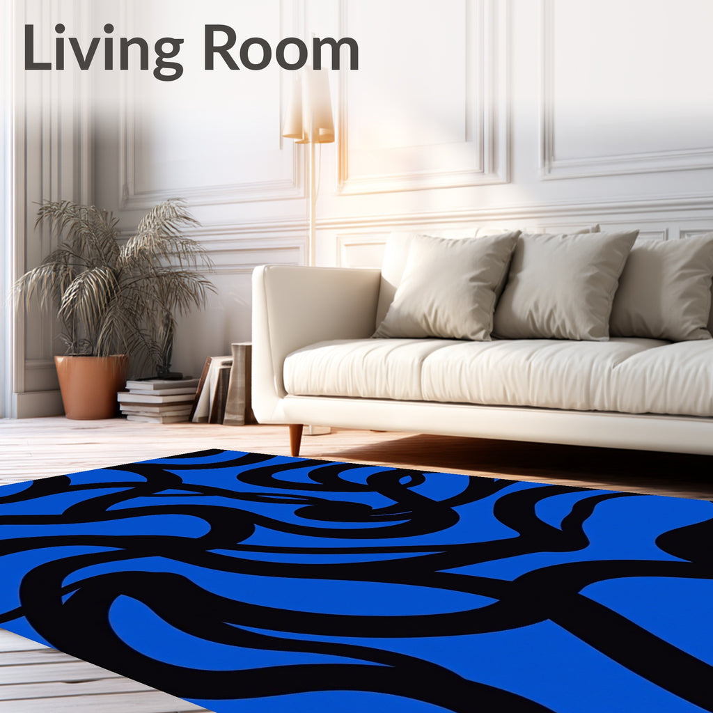Bold Blue Black Swirl Abstraction Rug