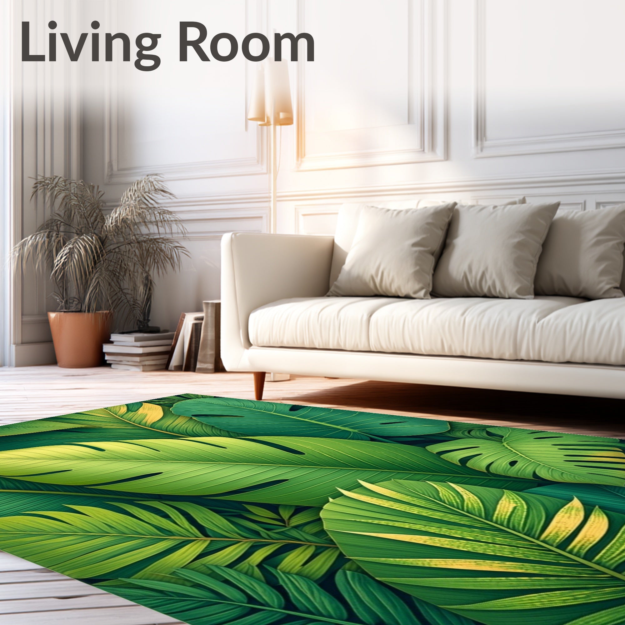 Lush Green Tropical Leaf Pattern Rug