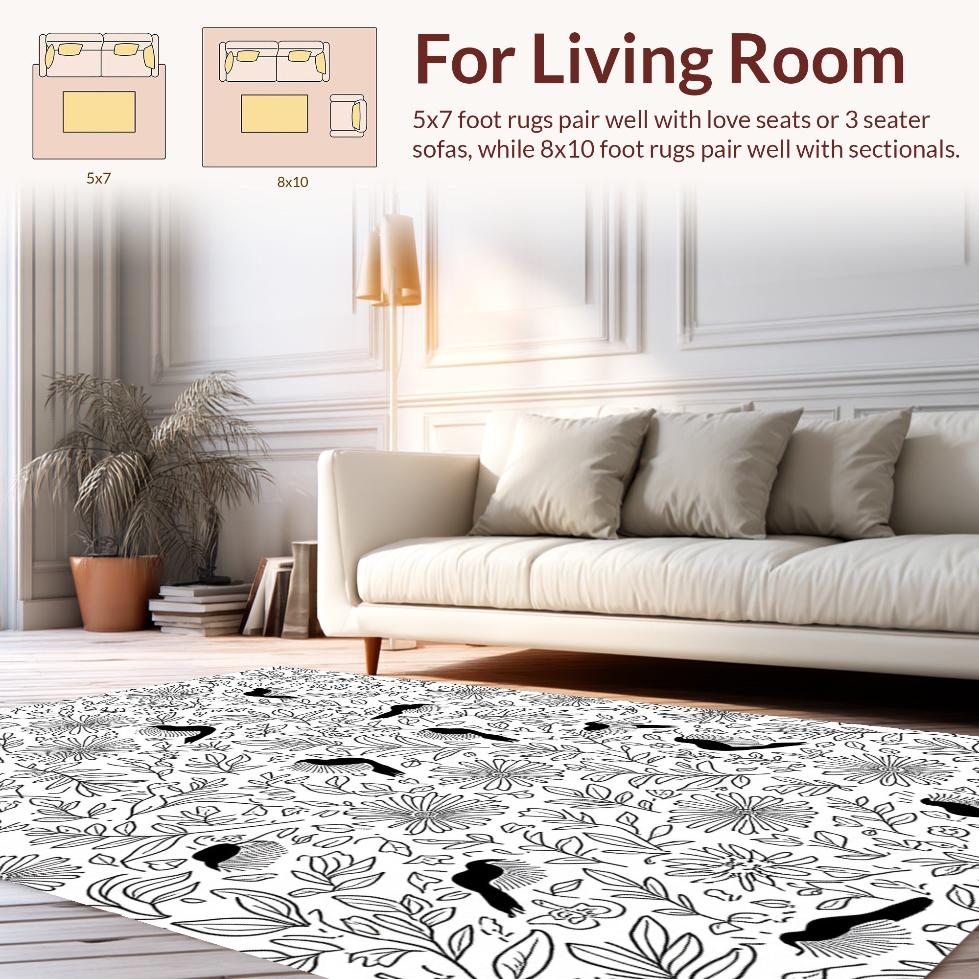 Charming Birds And Blossoms Line Art Rug