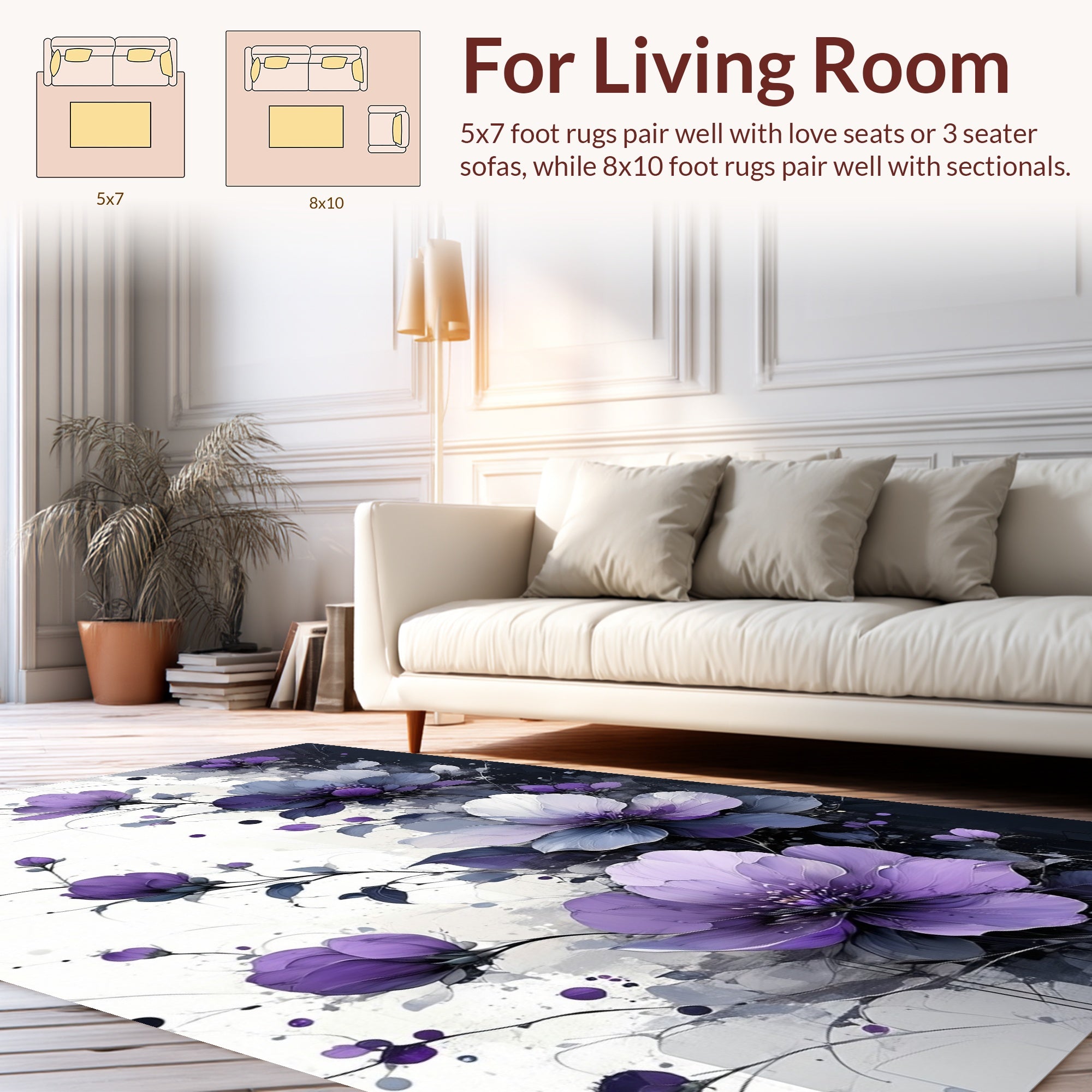 Purple Blossom Watercolor Art Rug