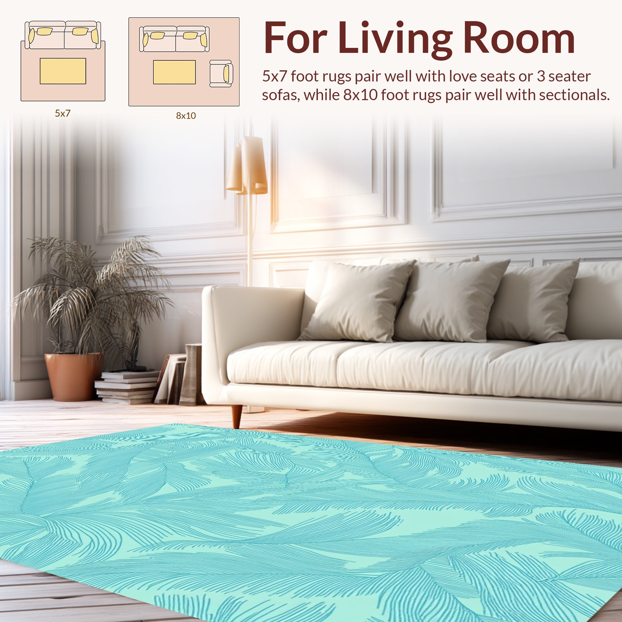 Light Blue Feather Pattern Design Rug