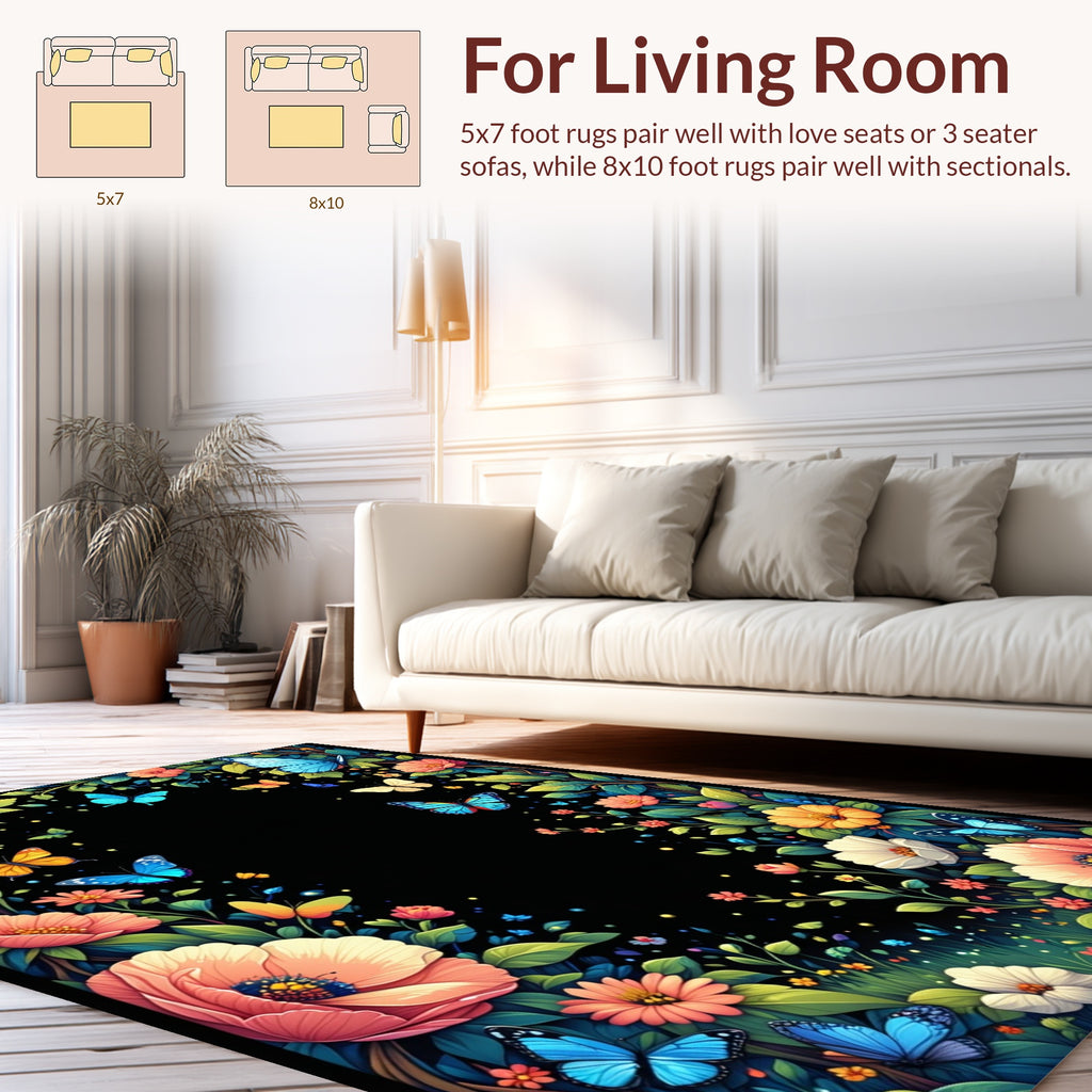 Vibrant Floral Butterfly Garden Pattern Rug