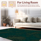 Earthy Green Leaf Line Art Rug