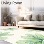 Serene Green Tropical Leaf Bloom Rug