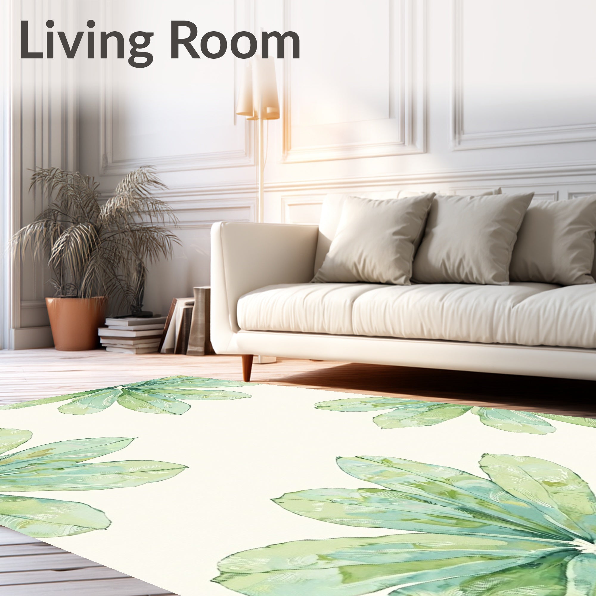 Serene Green Tropical Leaf Bloom Rug