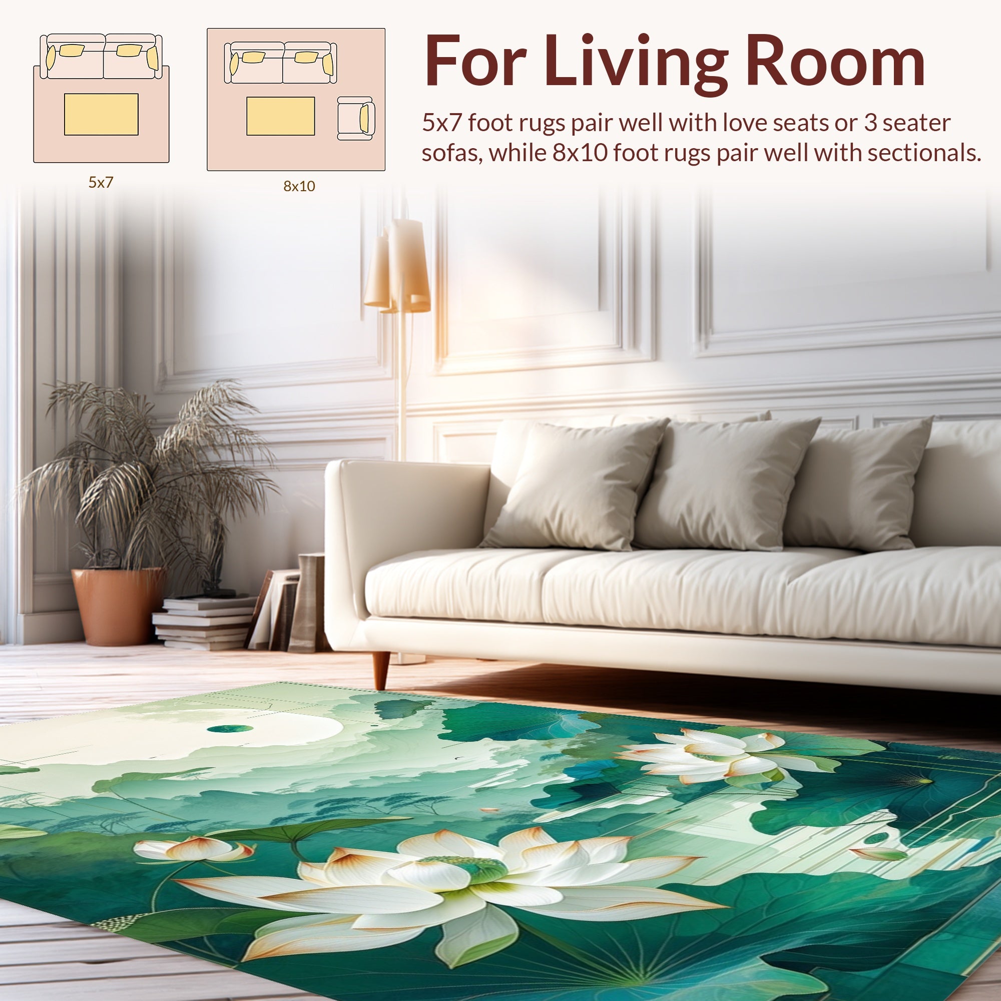 Serene Lotus Mountains Landscape Rug