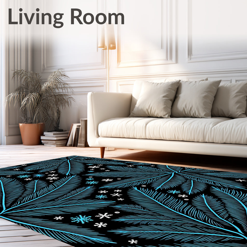 Light Blue Pine Frond Snow Flurry Rug