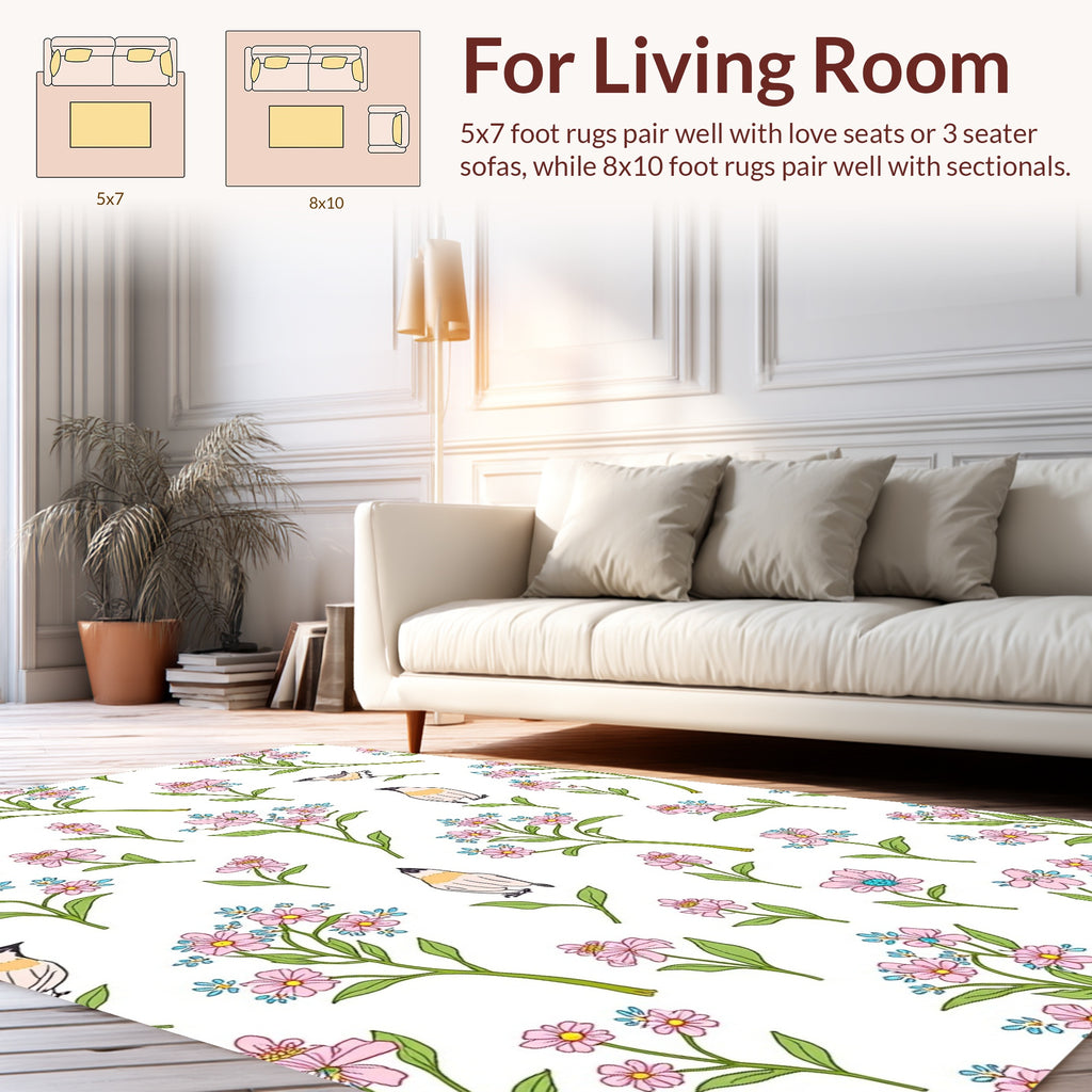 Spring Birds With Pink Flowers Rug