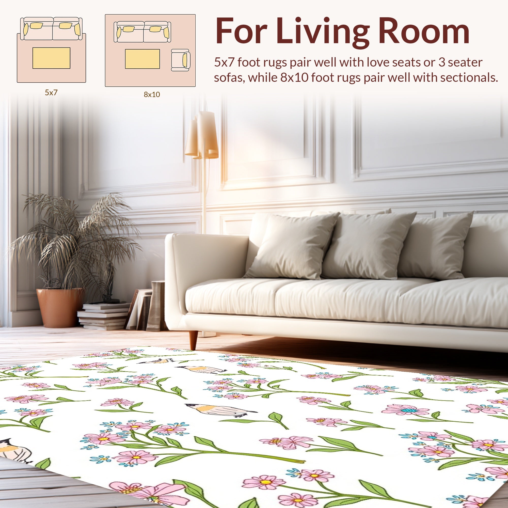 Spring Birds With Pink Flowers Rug