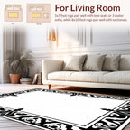 Ornate Black White Classic Border Design Rug