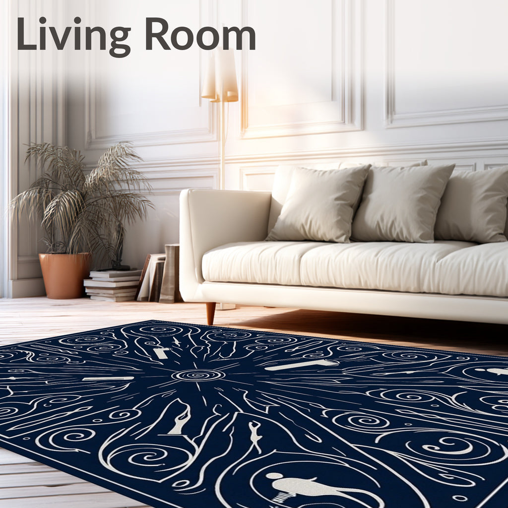 Naval White Nautical Explorer Narrative Rug