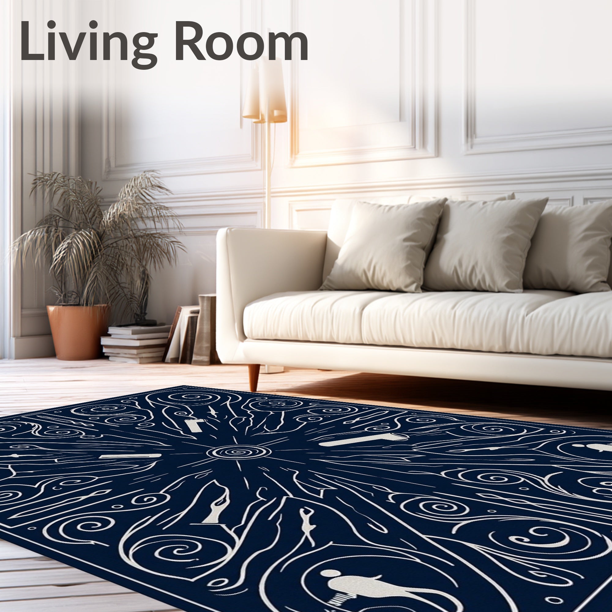 Naval White Nautical Explorer Narrative Rug