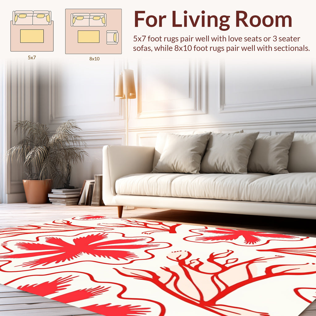 Coral Red Floral Graphic Rug