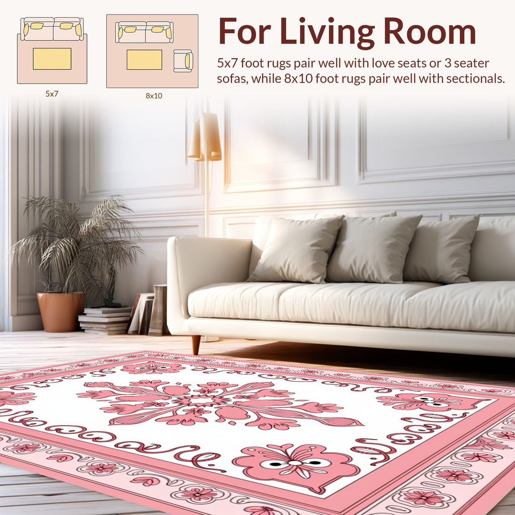 Pink Floral Symmetry Decorative Rug