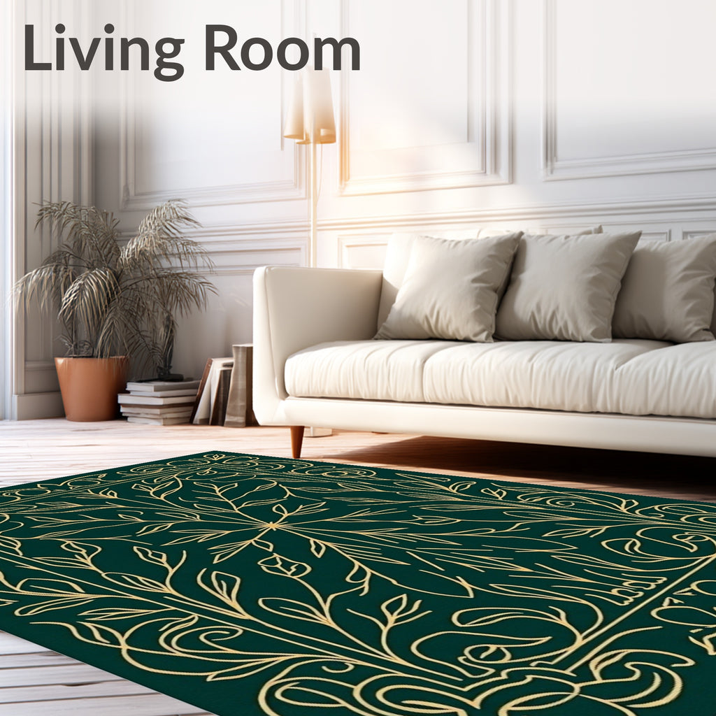 Emerald Botanical Vine Frame Rug