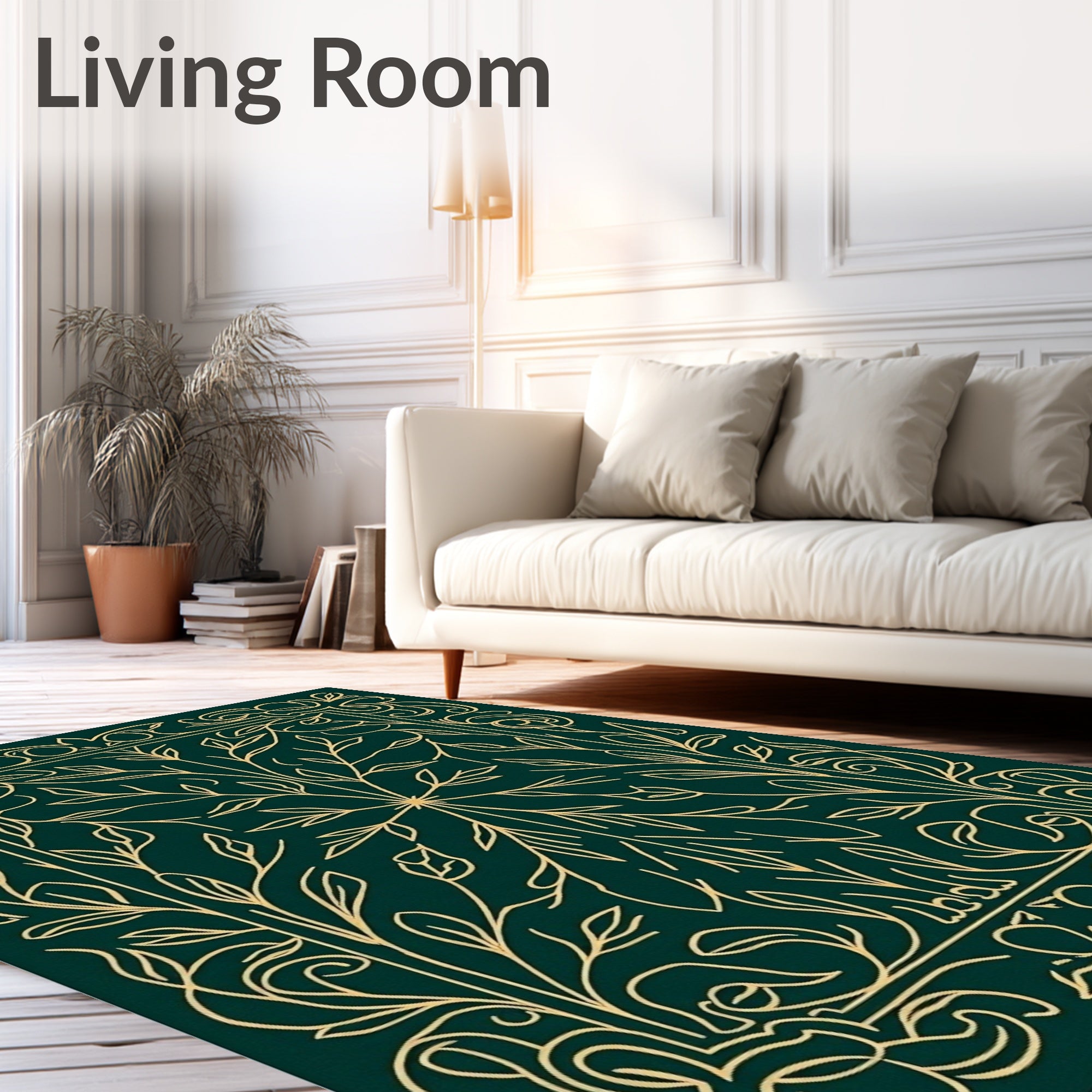 Emerald Botanical Vine Frame Rug
