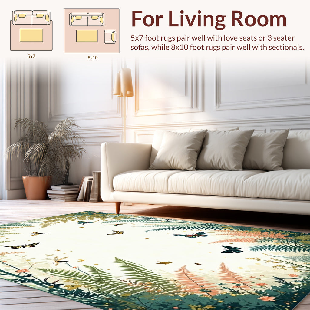 Whimsical Butterflies Fern Forest Design Rug