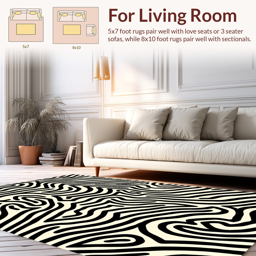 Abstract Black Zebra Stripe Design Rug