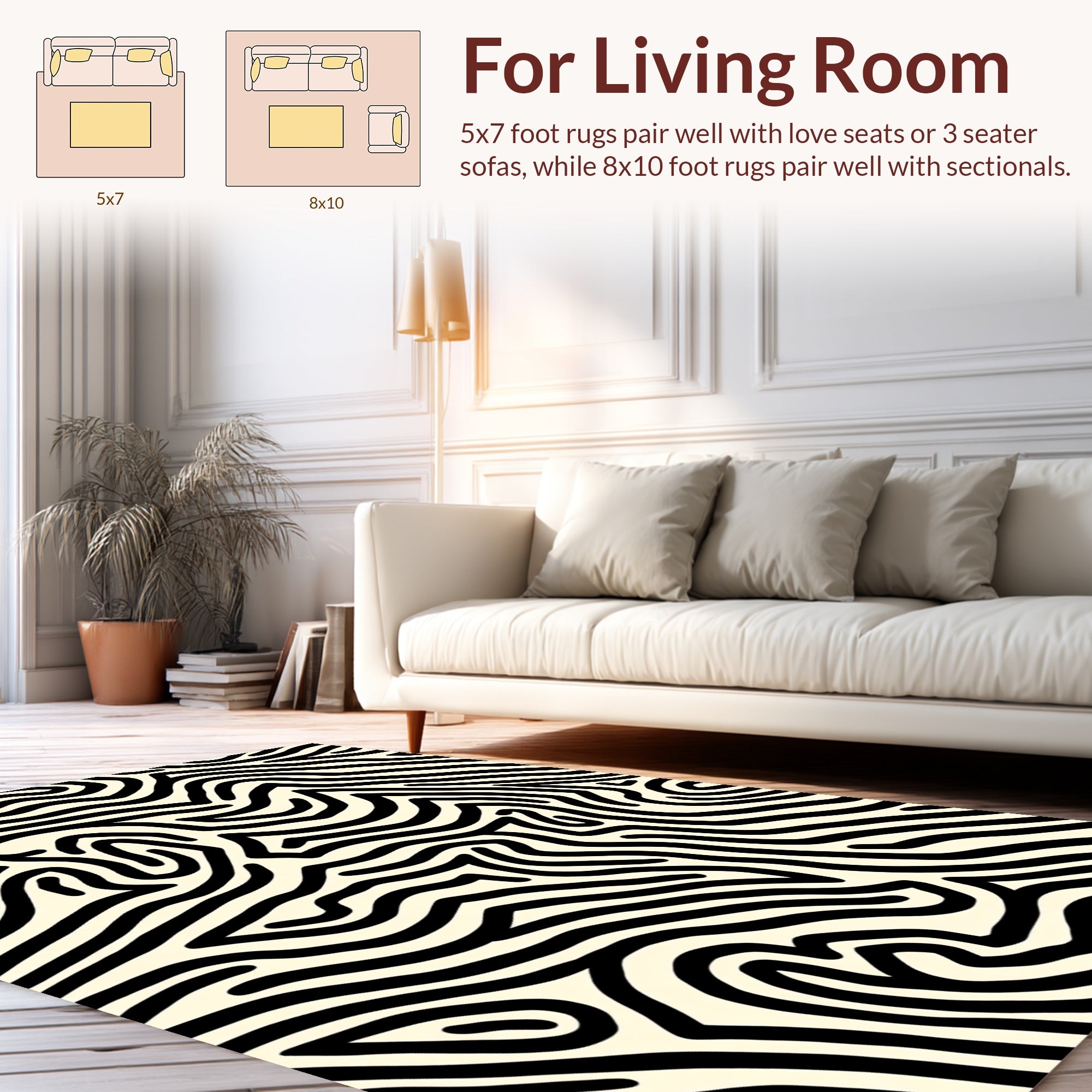 Abstract Black Zebra Stripe Design Rug