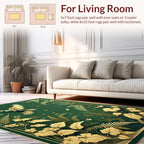 Gold Ferns and Bird Nature Pattern Rug