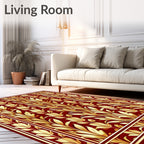 Regal Red Golden Leaf Pattern Rug