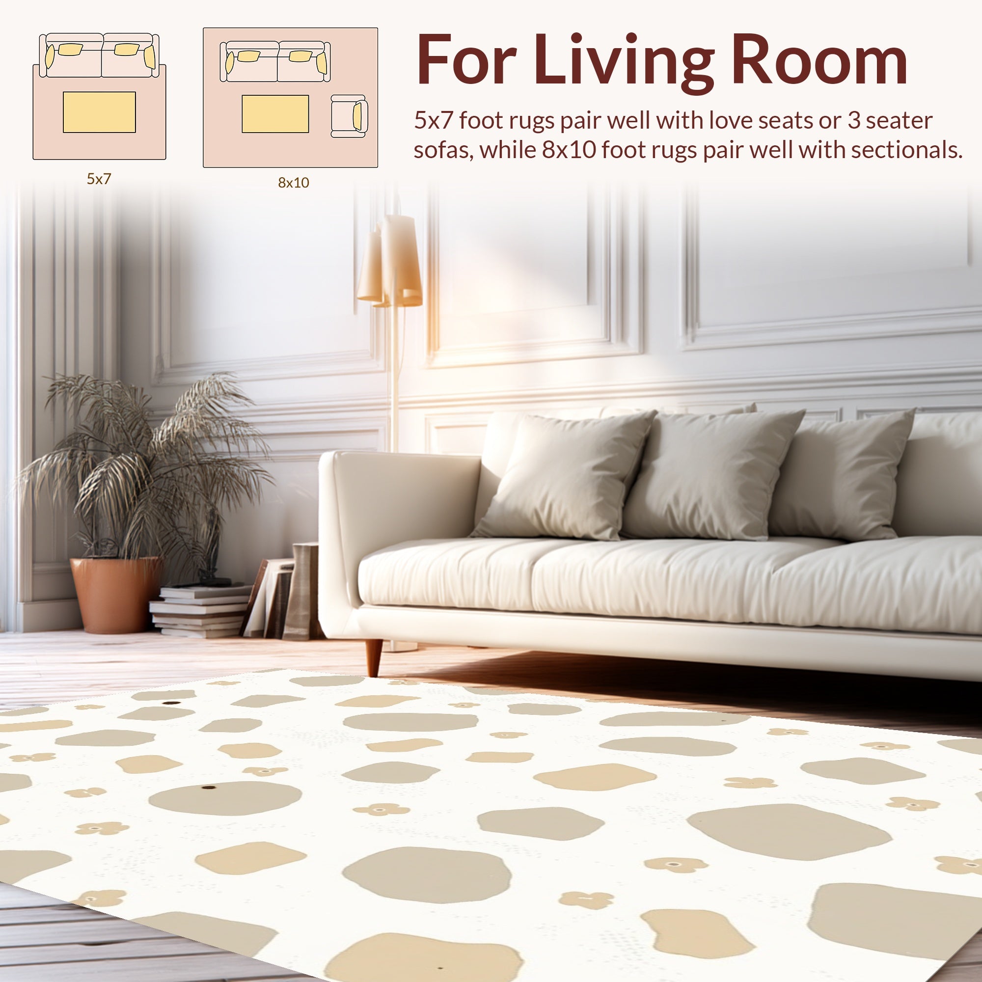 Neutral Terrazzo And Flower Pattern Rug